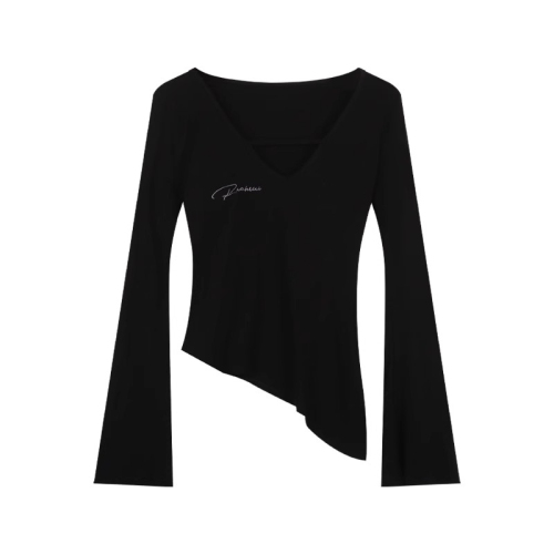 Rayon modal fashion super hot Korean version new early autumn V-neck slim slim black cotton long-sleeved T-shirt