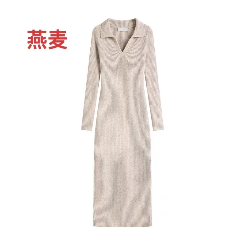 Knitted dress with lapel inside, winter women's new temperament, slimming, hip-hugging sweater dress, autumn and winter style