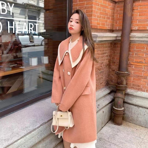 Pink sweet and gentle style woolen coat for women autumn and winter 2024 new style doll collar high-end small woolen coat