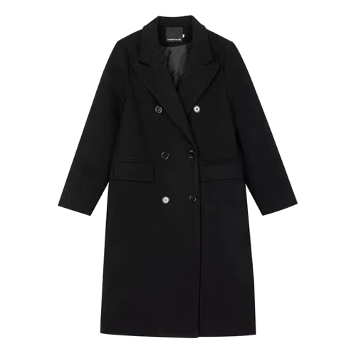 Black woolen coat for women in autumn and winter Hepburn style high-end long woolen coat for small people new hot style