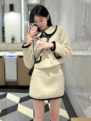 Light luxury small fragrance suit French noble high-end woolen coat for women gentle retro style daughter casual skirt