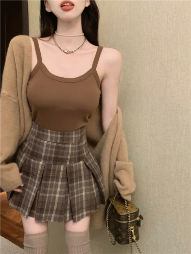 Real shot!  New style lazy style knitted jacket for women with suspender plaid skirt and three-piece trendy suit