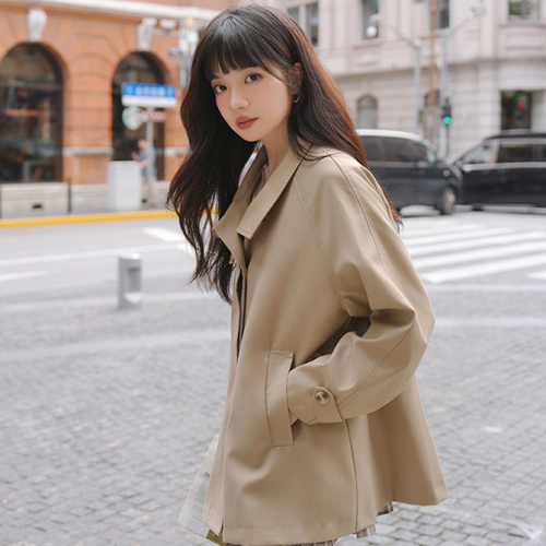 New autumn and winter high collar solid color loose style versatile windbreaker British fashion trend long-sleeved cardigan high-end coat