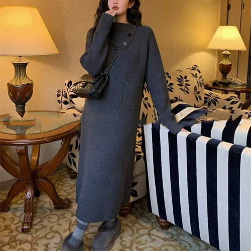 Korean style new cloud yarn long turtleneck sweater dress women's loose autumn and winter slimming bottoming dress