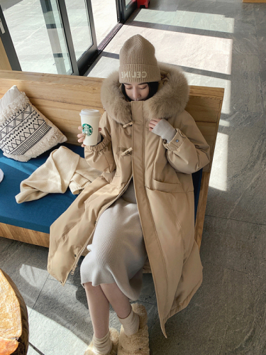 Internet picture fashionable Korean style big fur collar design niche waist waist winter 2024 thickened down cotton coat