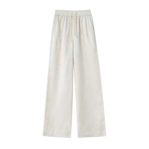 New Chinese style national style satin jacquard wide leg pants for women 2024 new high waist slim casual floor mopping pants