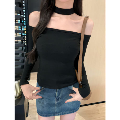 Real shot 2*2 thread 2024 autumn and winter clothing with multiple ways to wear hot girl long-sleeved T-shirt women's slim fit