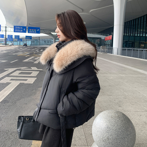 2024 new style down cotton coat for women, short style, small size, large fur collar, bread coat, warm jacket