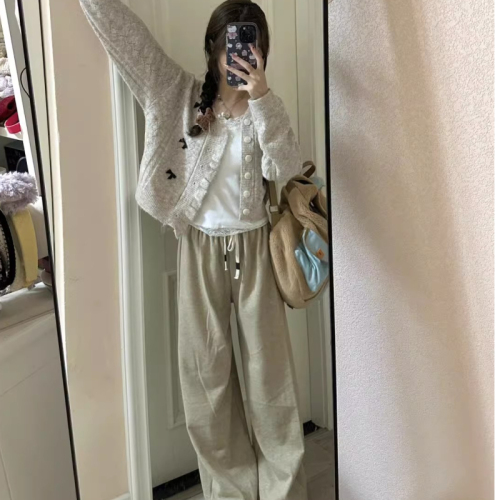 French-style bow elegant short knitwear women's spring and autumn design sense niche petite soft sweater coat