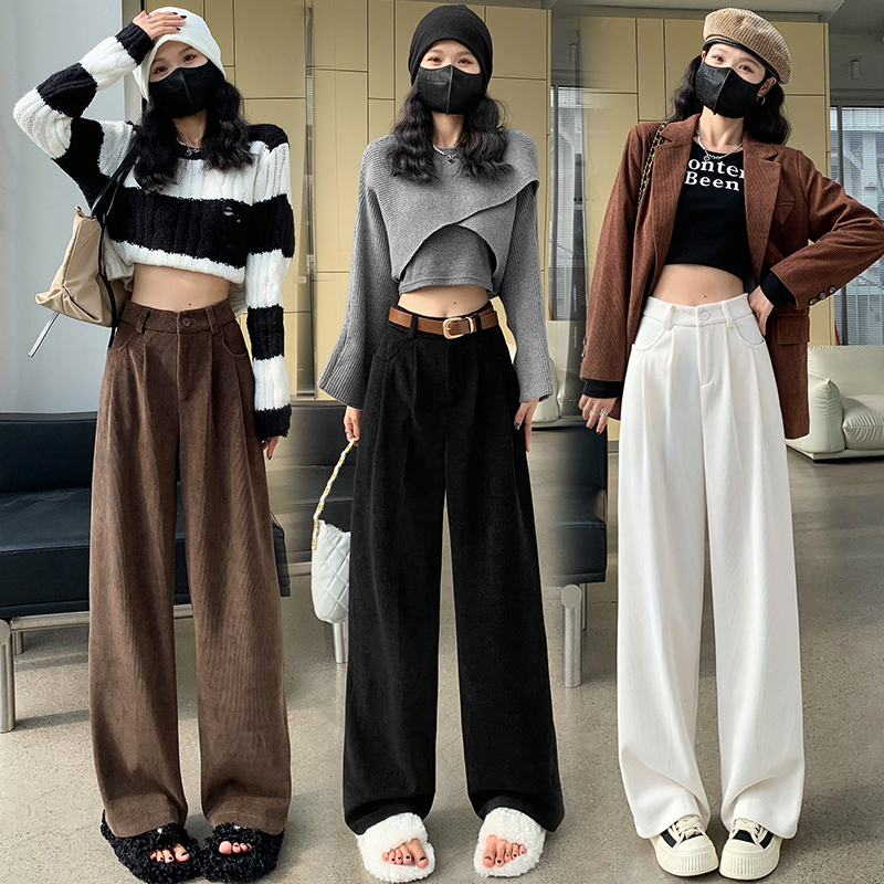 European cotton velvet narrow version wide-leg pants for autumn and winter new drapey straight high-waisted chenille floor-length pants for women