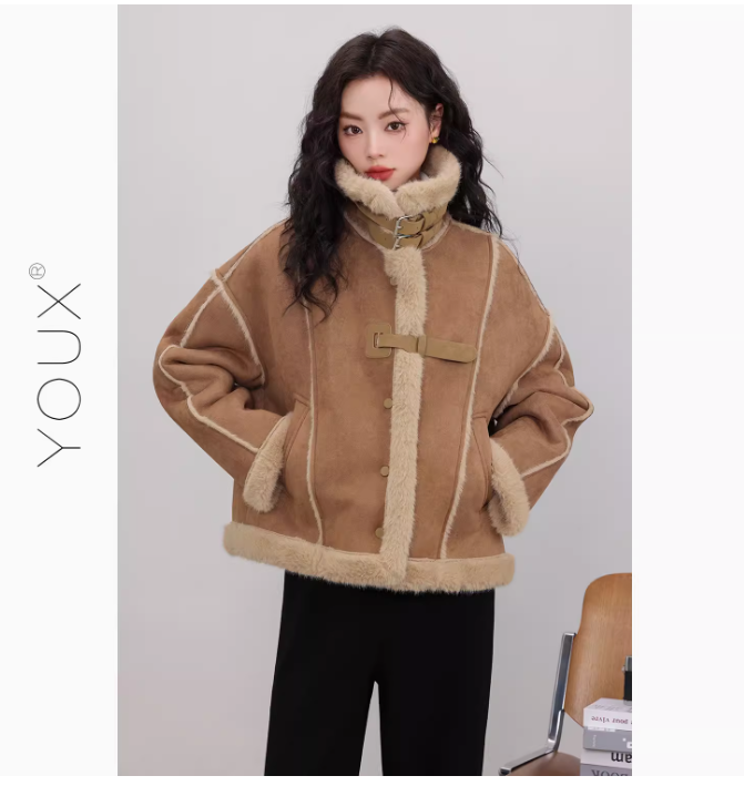 YOUX goes to winter for a fur-in-one lambswool coat, new winter retro plus velvet top