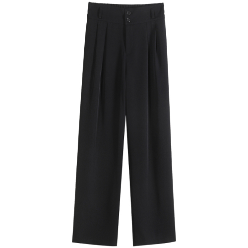 Black suit pants for women in spring, autumn and winter, high-waisted, double-buttoned, loose, slim, drapey, straight-leg, floor-length wide-leg pants for small people