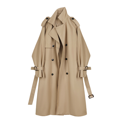 Ready-made trench coat for women in autumn, new Korean style loose double-breasted mid-length drapey casual jacket