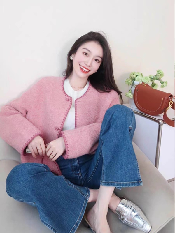 Autumn and winter woolen coats for women, autumn Chinese style knotted button color-blocked woolen short coats