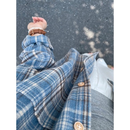 National fashion brand blue plaid long-sleeved shirt for women spring and autumn loose oversize Harajuku style casual versatile shirt trendy