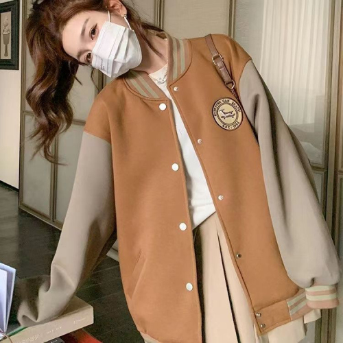 American retro baseball uniform jacket for women winter thickened loose couple jacket