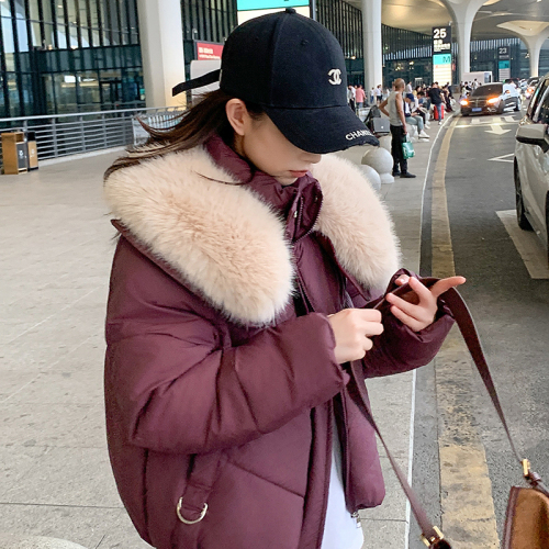 2024 new style down cotton coat for women, short style, small size, large fur collar, bread coat, warm jacket