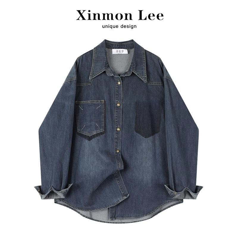 XinmonLee is popular this year with beautiful denim retro design tops and shirts for women spring and autumn 2023 new styles
