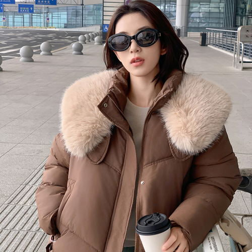 2024 new style down cotton coat for women, short style, small size, large fur collar, bread coat, warm jacket