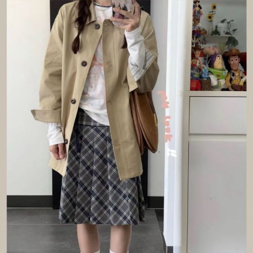 Khaki super good-looking windbreaker coat for women medium-long 2024 autumn new French loose casual temperament coat