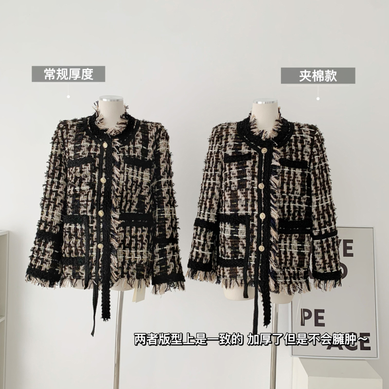 COOLLINE Lin Zixi Kangpeng Street Heavy Industry Black Gold Braided Tassel Xiaoxiang Wool Jacket High-end Top