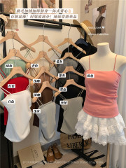 Real shot~Brushed fabric, pleated design, stylish and warm camisole vest for autumn and winter, slim-fit innerwear