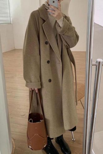 Autumn and winter small Hepburn style mid-length woolen coat new style high-end retro woolen coat for women