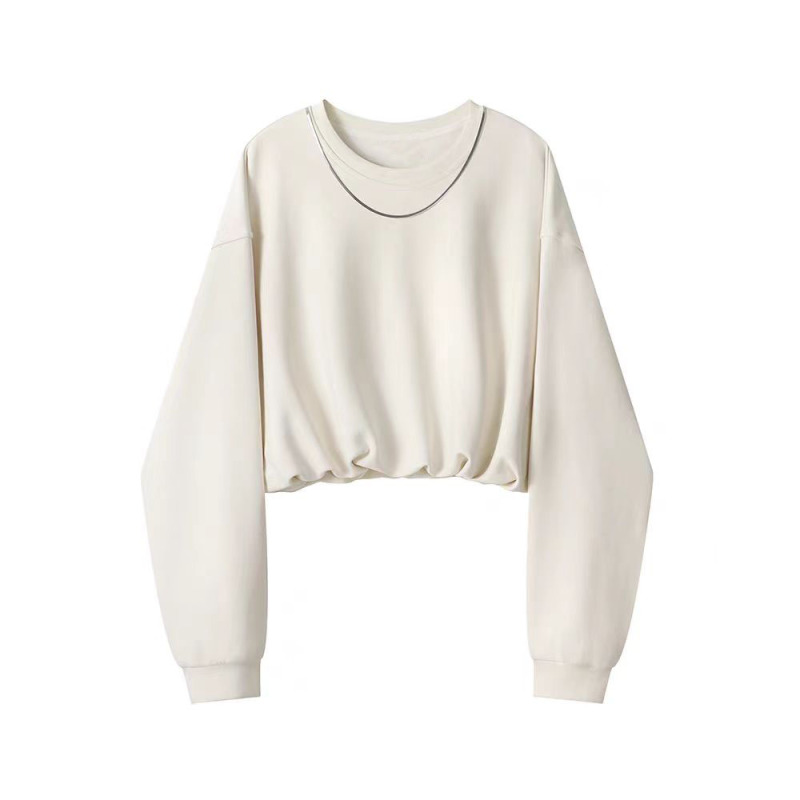 High-end good-looking long-sleeved sweatshirt, versatile loose slimming casual short top in autumn