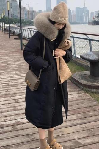 Internet picture fashionable Korean style big fur collar design niche waist waist winter 2024 thickened down cotton coat