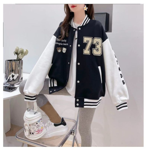 Thin Printed Autumn Thin Baseball Uniform Women's Ins Trendy Street Loose Jacket Top