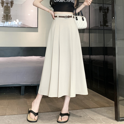 Summer new high-waisted A-line pleated skirt, college-style skirt, niche slimming long suit skirt