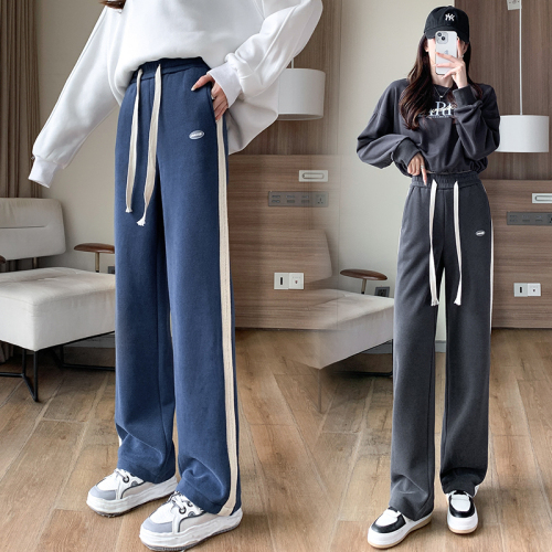 Wide-leg pants for women, autumn and winter high-waisted straight pants, velvet thickened sweatpants, floor-length casual pants for women