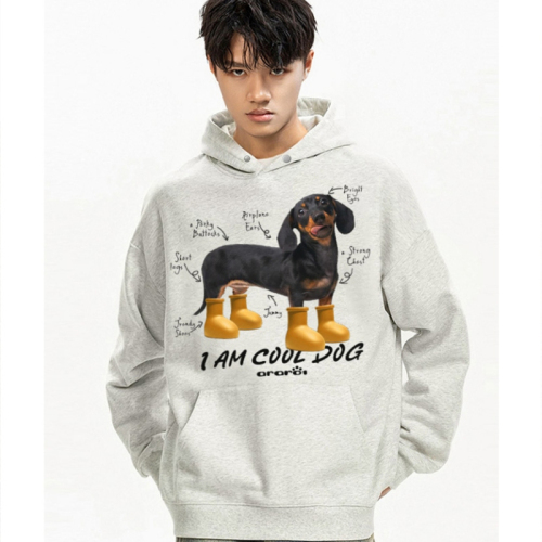 Heavy cotton/silver fox velvet double hat yellow shoe dog print sweatshirt