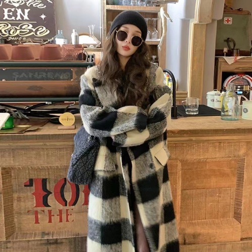 Plaid coat women's mid-length 2024 autumn and winter new Korean style high-end design woolen coat for women