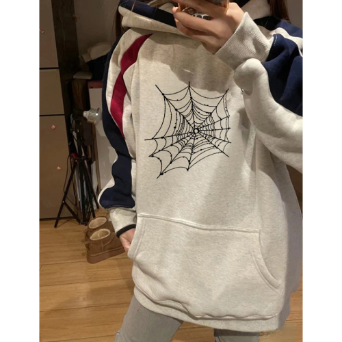 Non-pilling imitation cotton Chinese cotton composite milk silk 310g silver fox velvet 400g printed contrasting color hooded sweatshirt for women