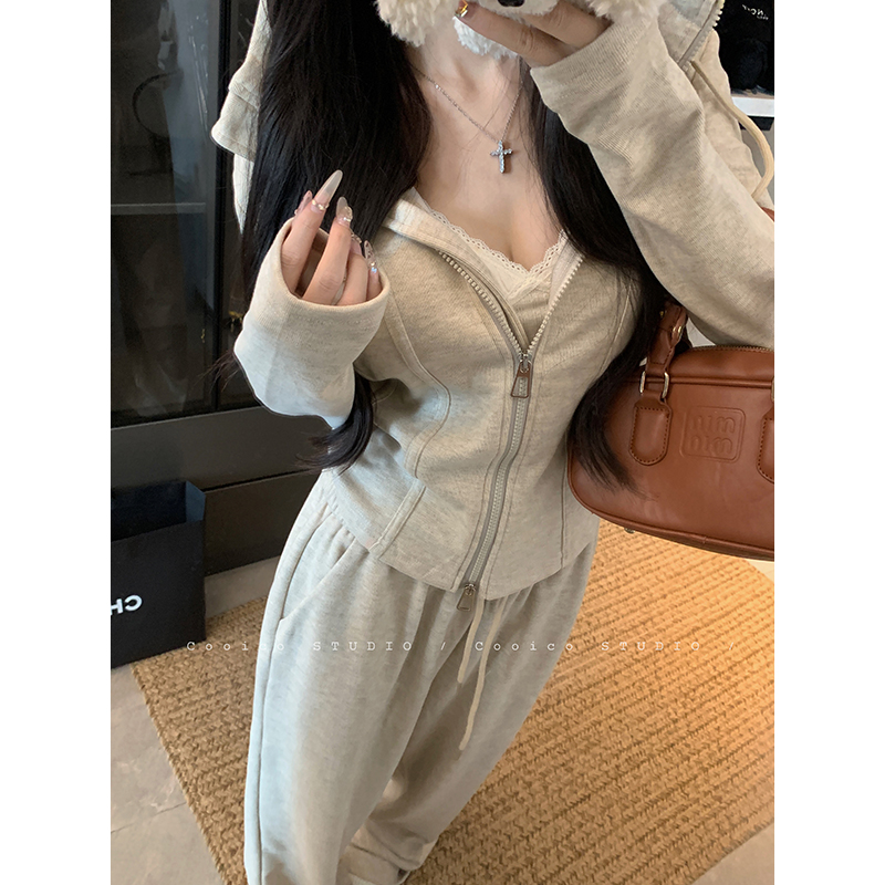 Real shot!  2024 new autumn style lazy style casual hooded top + wide-leg casual pants fashion slimming suit