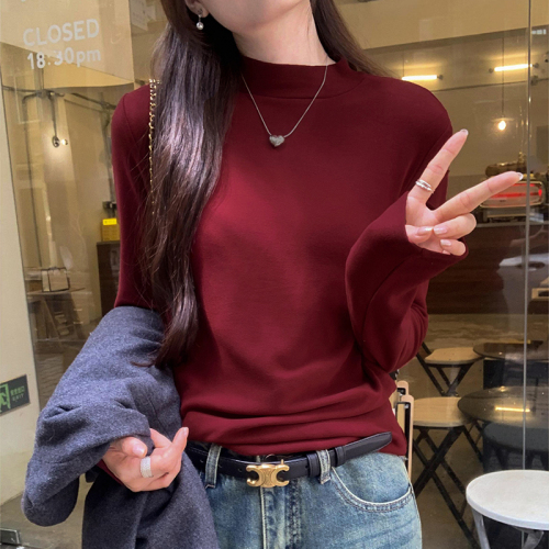 Actual pictures of early autumn round neck long-sleeved T-shirts for women 2024 new slim fit T-shirts versatile soft waxy tops