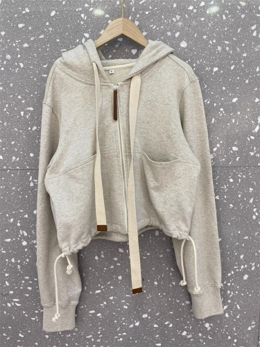 Official photo ~ Chinese cotton composite milk silk + back bag collar short coat for women spring and autumn 2024 hooded sweatshirt