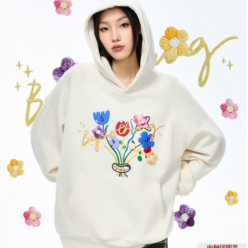 Heavy Chinese cotton/silver fox velvet double-layer hat floral pattern printed sweatshirt