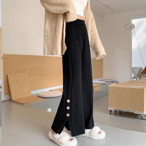 Real shot of drapey and comfortable college style women's autumn and winter high-waist slim harem pants nine-point casual wide-leg pants with slits