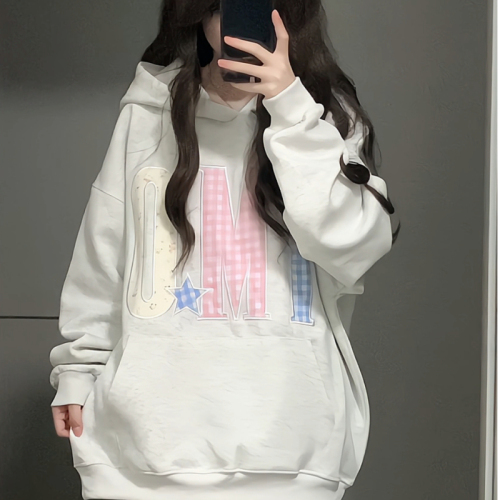 Heavy Chinese cotton/silver fox velvet double hat OMI letter print sweatshirt