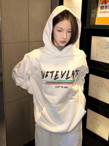 CVC cotton pasta wool Chinese cotton composite/milk silk 300g silver fox velvet 400g front printed hooded sweatshirt for women