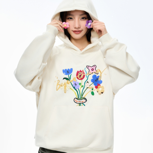 Heavy Chinese cotton/silver fox velvet double-layer hat floral pattern printed sweatshirt