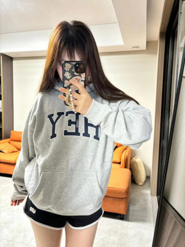 CVC cotton pasta wool Chinese cotton composite/milk silk 300g silver fox velvet 400g front printed hooded sweatshirt for women