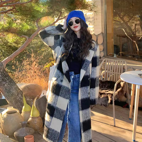 Plaid coat women's mid-length 2024 autumn and winter new Korean style high-end design woolen coat for women