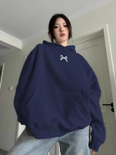 CVC cotton pasta wool Chinese cotton composite/milk silk 300g silver fox velvet 400g front printed hooded sweatshirt for women