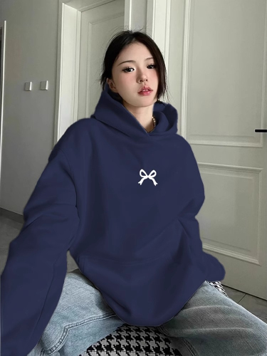 CVC cotton pasta wool Chinese cotton composite/milk silk 300g silver fox velvet 400g front printed hooded sweatshirt for women