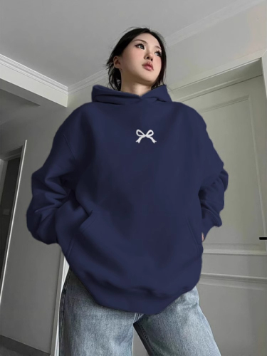 CVC cotton pasta wool Chinese cotton composite/milk silk 300g silver fox velvet 400g front printed hooded sweatshirt for women