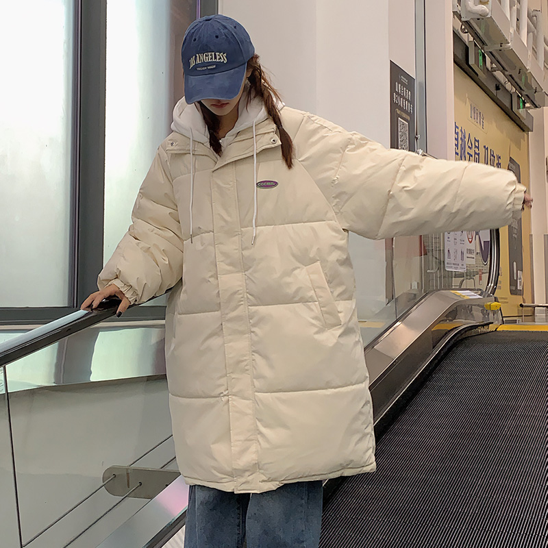 Real shot of cotton-padded jacket for women, Korean style medium-length large size Hong Kong style ins loose student long style waist down jacket