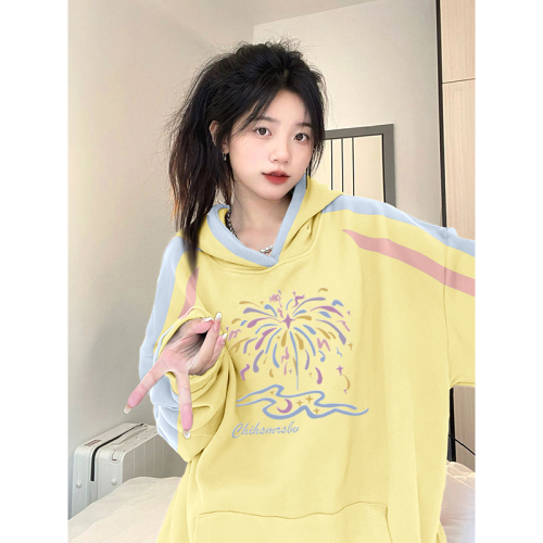 Non-pilling imitation cotton Chinese cotton composite milk silk 310g silver fox velvet 400g printed contrasting color hooded sweatshirt for women